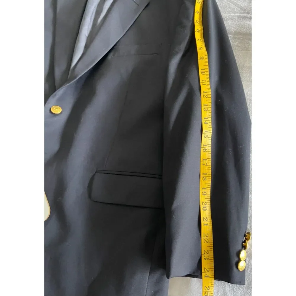 Ralph Lauren pure new wool sport coat blue gold buttons black label men's 46R